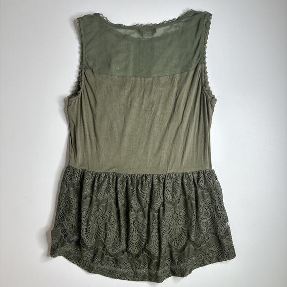 Bebe Olive Green Lace Mesh Peplum Tank M Fairy Grunge Goth Romantic Y2K Camisole - Picture 4 of 11